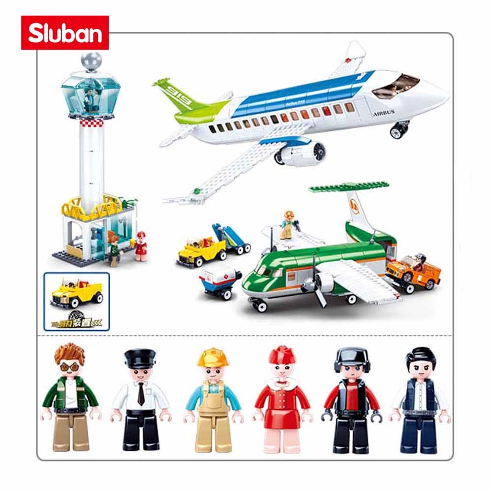 Bộ đồ chơi lắp ráp SLUBAN B0930 hình sân bay 731 mảnh có bánh xe kéo và nhãn hiệu