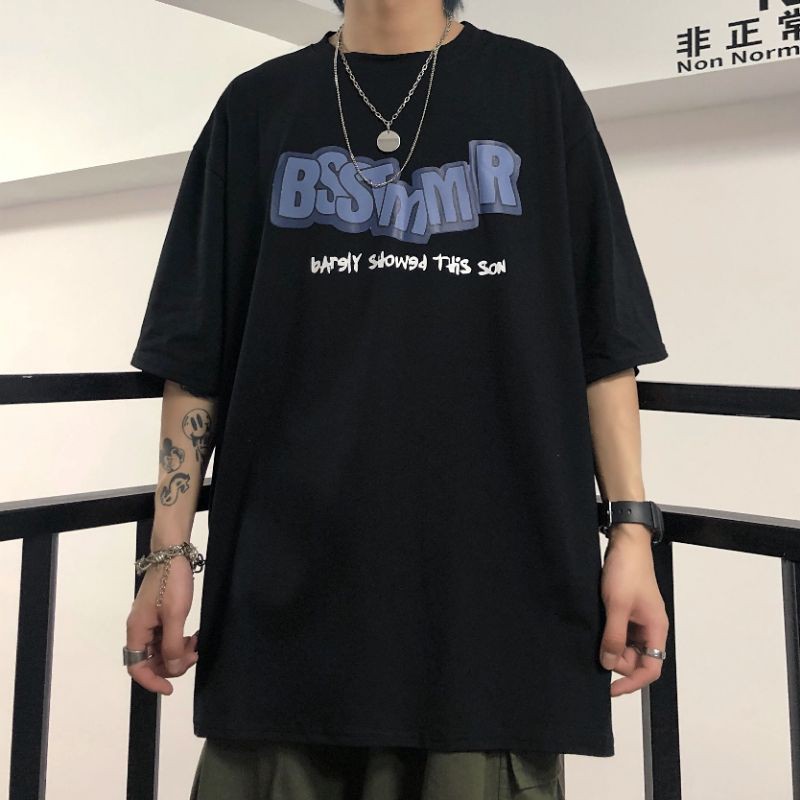 100% cotton áo thun tay lỡ cổ tròn form rộng unisex