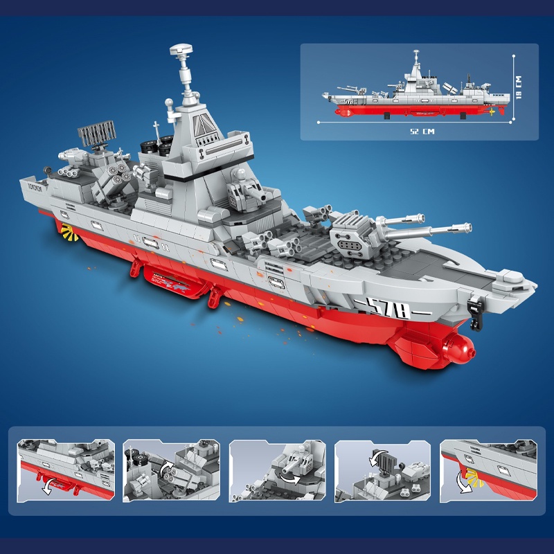 Đồ chơi Lắp ráp Tàu chiến hạm D55, Zhegao QL2117 Destroyer Cruiser, Xếp hình thông minh, Mô hình Thuyền chiến