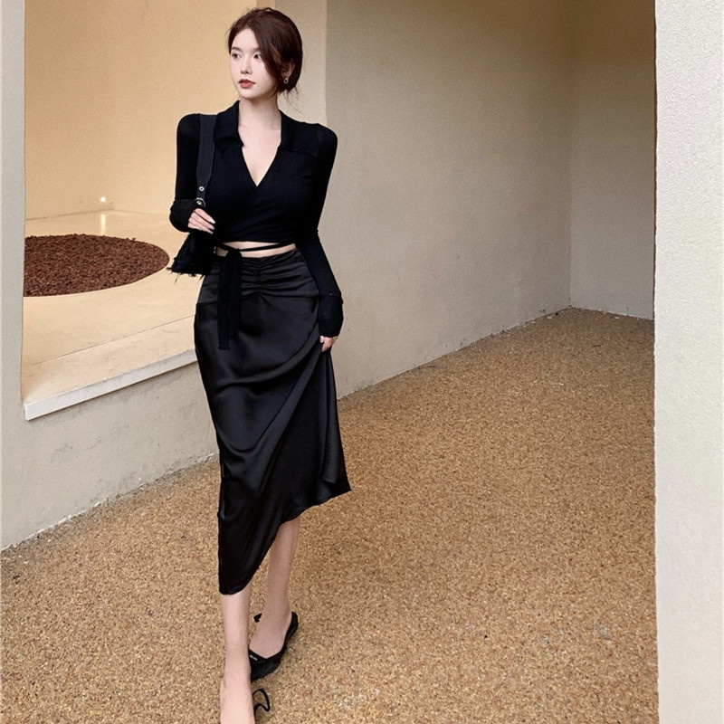 Áo thun dệt kim cổ polo tay dài ôm dáng độc đáo thời trang mùa thu dành cho nữ