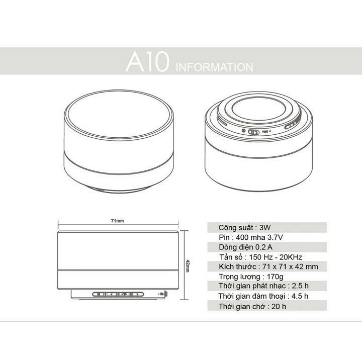 ( FREESHIP 50K ) Loa bluetooth mini led nháy vỏ nhôm A10 Âm thanh sống động Bảo Hành Chính Hãng 1 đổi 1 &lt;RẺ VÔ ĐỊCH&gt;