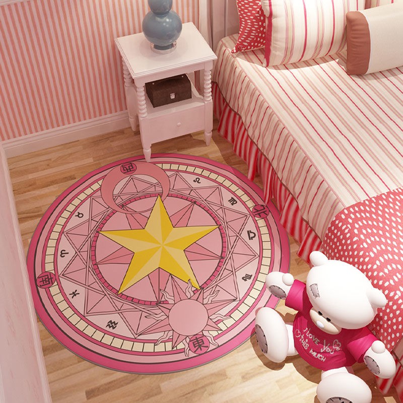 Thảm Trải Sàn Hình Tròn In Họa Tiết Hoạt Hình Sakura Dễ Thương Trang Trí Phòng Khách / Phòng Ngủ
