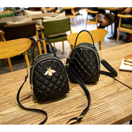 Túi Đeo Chéo Mini Ong Đen 3 Ngăn, Túi Đeo Chéo