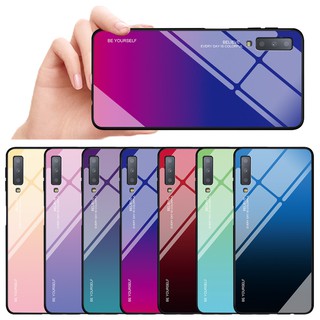 Ốp điện thoại mặt kính cường lực phối màu đẹp mắt cho Samsung Galaxy A7 2018 SM A750F A750