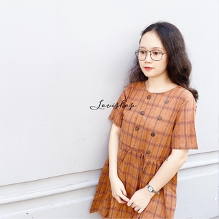 Đầm babydoll caro nút gỗ 4 màu