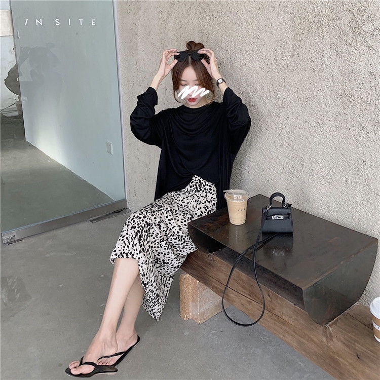 Bộ Áo Thun Tay Dài Hở Lưng + Chân Váy Xẻ Tà Họa Tiết Da Báo Thời Trang Cá Tính2091790 | BigBuy360 - bigbuy360.vn