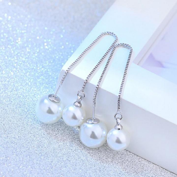 Khuyên tai hạt thả tua rua 2 dây phong cách bông tai Hàn Quốc dễ thương phong cách mới lạ độc đáo