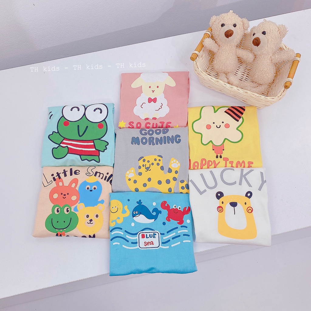 Áo dài tay thun lạnh cổ tròn họa tiết con vật cho bé Peekaboo