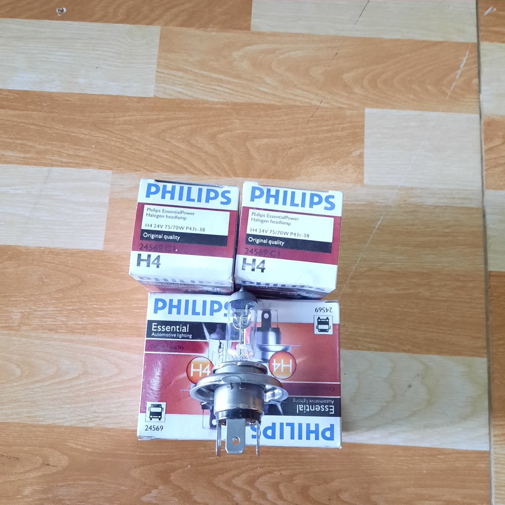Bóng đèn pha xe máy, xe tải, xe con, bóng Halogen chân H4 12, 24v. Loại tăng cường sáng +30%, hàng Philip