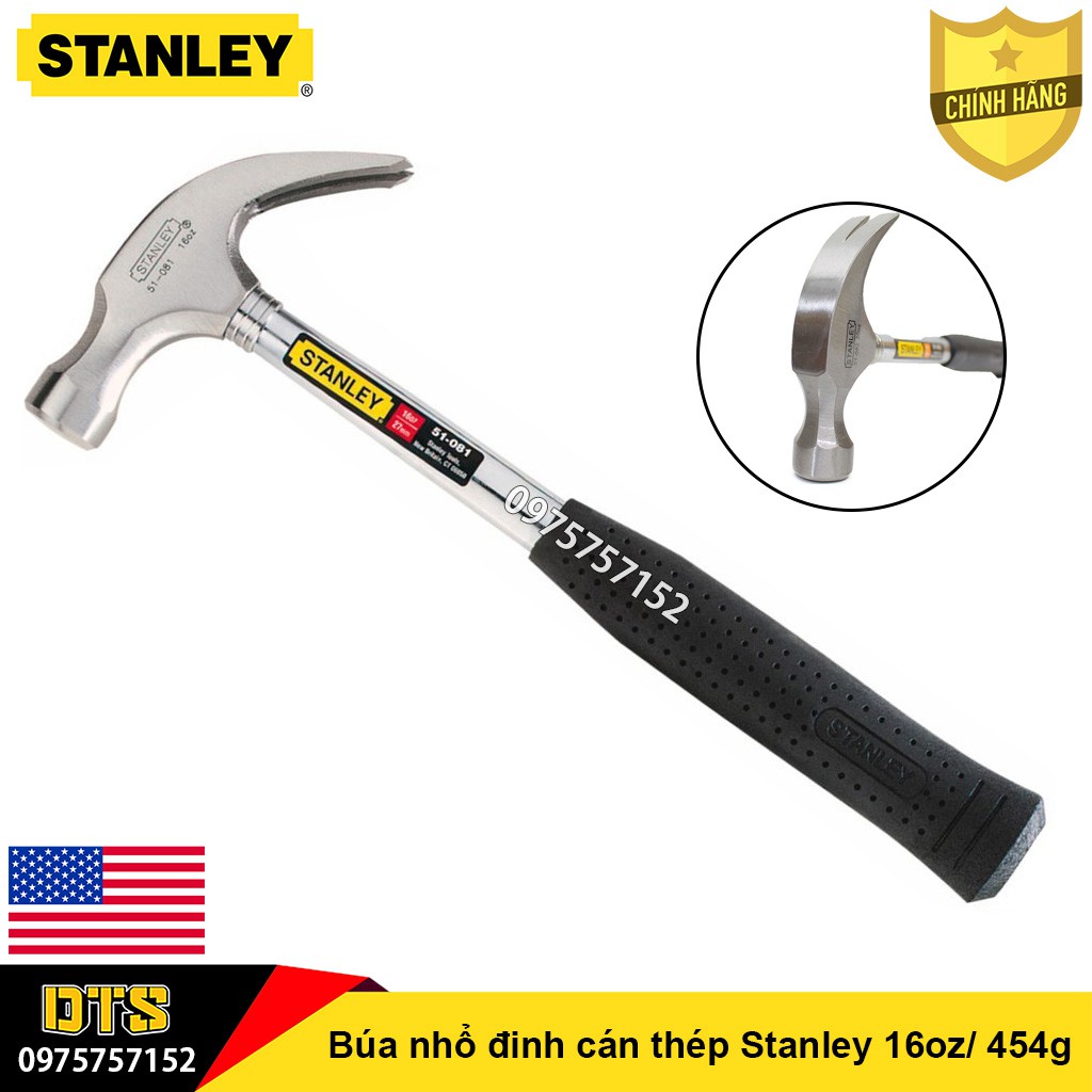 Búa nhổ đinh cao cấp thép Carbon đặc biệt Stanley 16oz/ 454g, tay cầm thép cứng bọc nhựa chống trượt