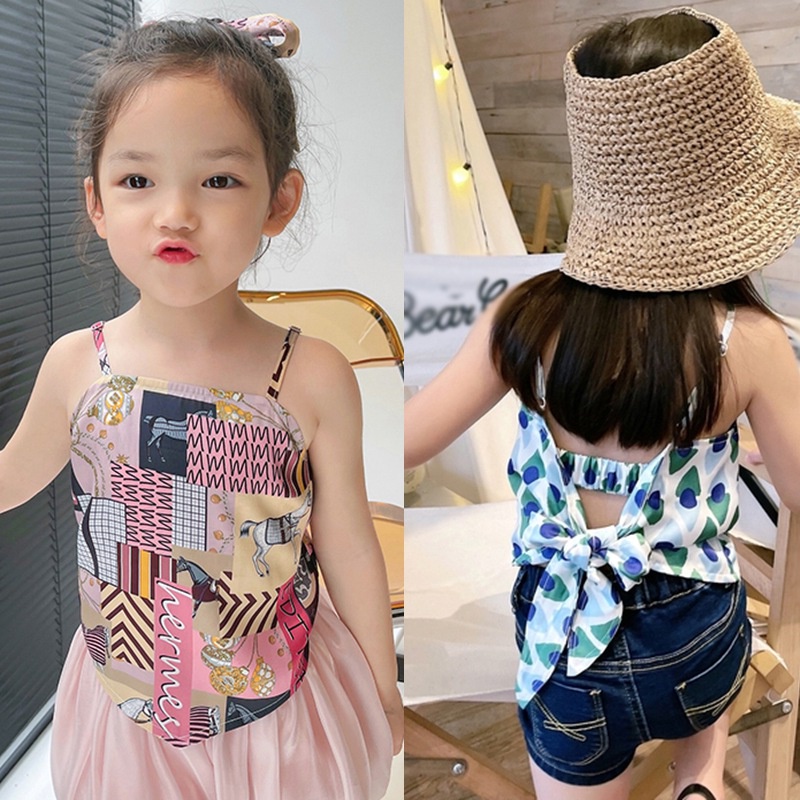 Áo Hai Dây Đính Nơ Phong Cách Phương Tây Thời Trang Mùa Hè Cho Trẻ Em