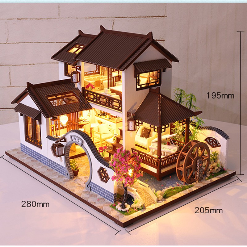 Mô hình nhà gỗ búp bê thu nhỏ với nội thất DIY sưu tầm