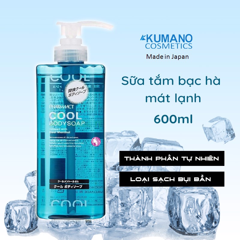 Sữa tắm nam KUMANO Pharmaact tonic 600ml tinh chất bạc hà, lô hội mát lạnh sảng khoái Nhật Bản - KONNI39