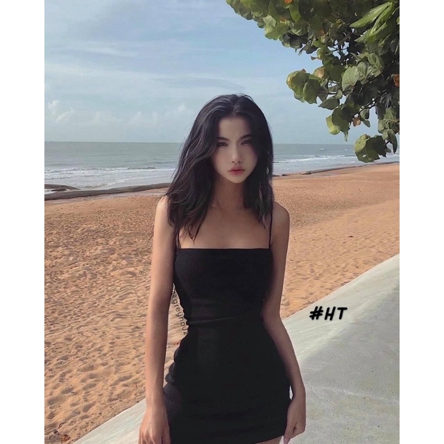 Váy 2 dây body đầm ôm body ngắn sexy sợi bún thun borip co giãn dày đẹp màu đen, trắng JUMIO