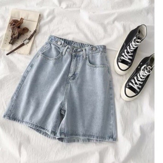 Quần short jean ngố lững nữ có chun ỡ sau co giản thoải mái,quần ống rộng unisex lưng cao