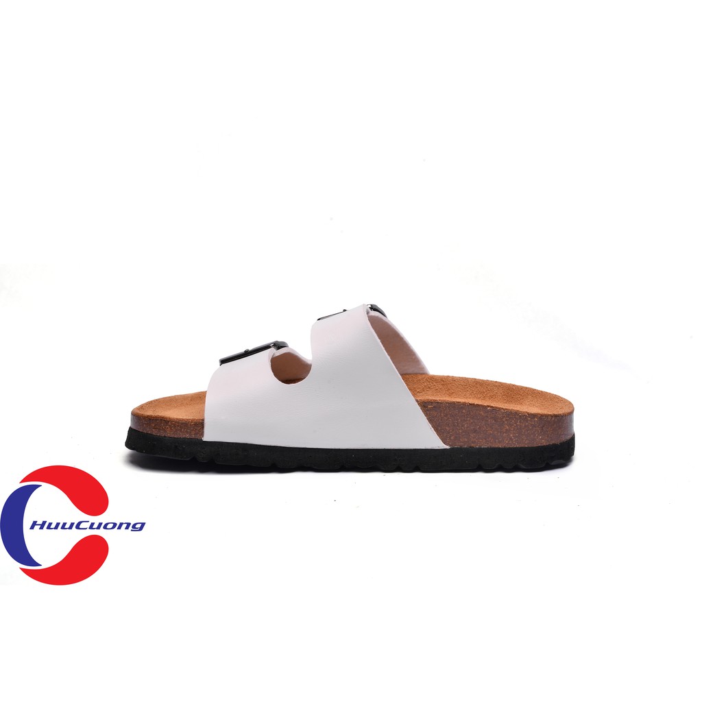 Dép sandal 2 khóa da pu trắng đế trấu | WebRaoVat - webraovat.net.vn