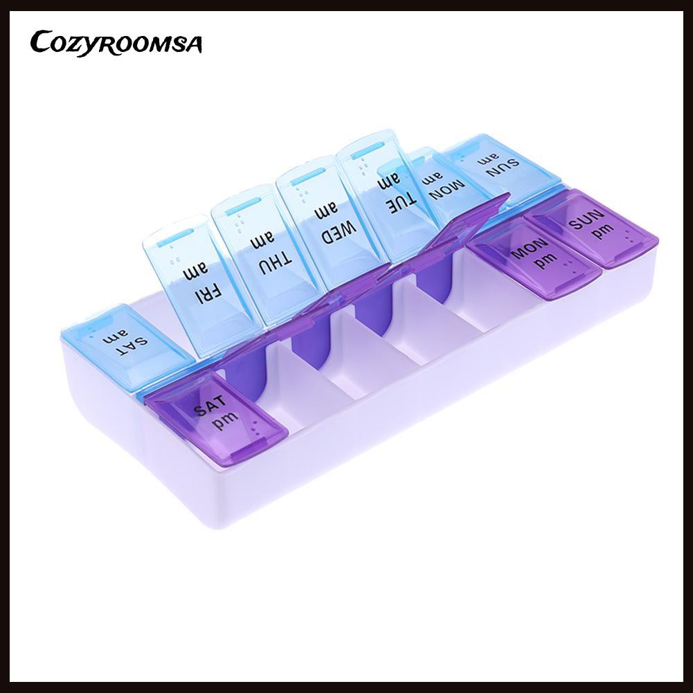 [Hàng mới về] Hộp nhựa chia thuốc 7 ngày 14 ô tiện dụng có thể dùng đựng trang sức