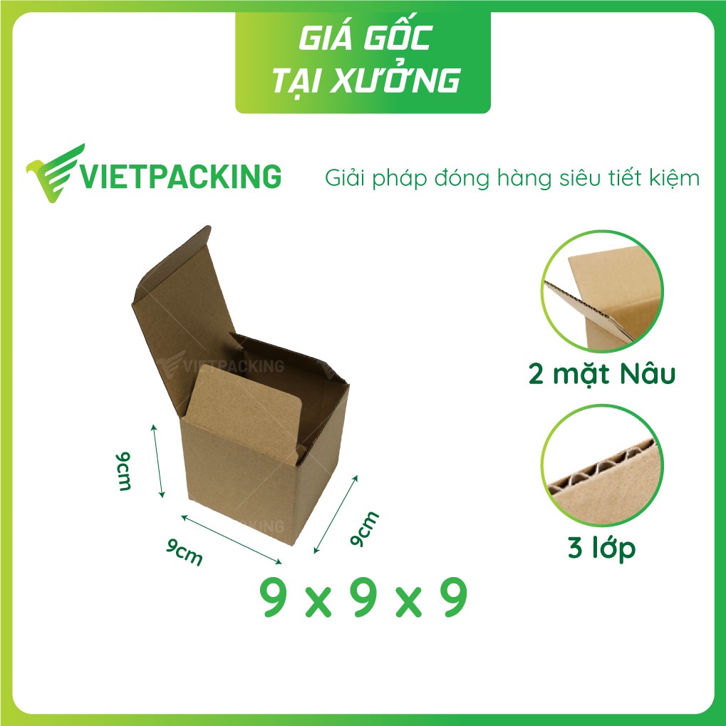 9x9x9 - 50 hộp carton nắp gài khóa đáy nhỏ, vuông vức V1025