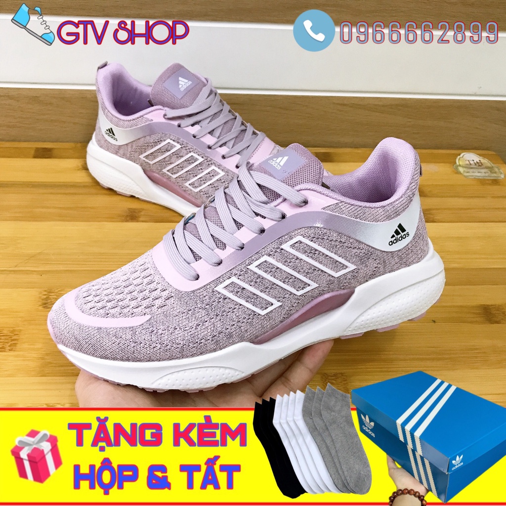 Tăng hộp và Tất - Giày thể thao nữ 𝑨 𝒅𝒊 𝒅𝒂𝒔 A152 tím hồng, vạch phản quang, size 36-39 .