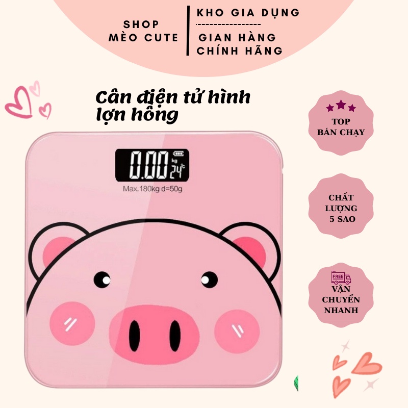 Cân Điện Tử Sức Khỏe Hình Lợn Màu Hồng Cực Xinh, Độ Chính Xác Cao