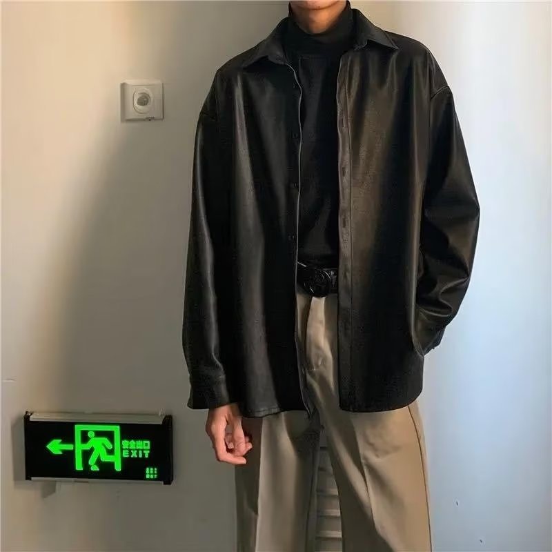 Áo sơ mi tay dài dáng dài vừa chất liệu da oversize