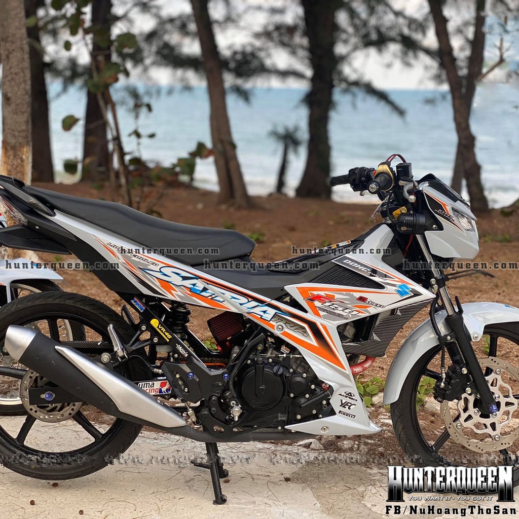 Tem rời cao cấp dán xe Raider FI trắng, họa tiết lập thể. Decal bền màu, không bong tróc