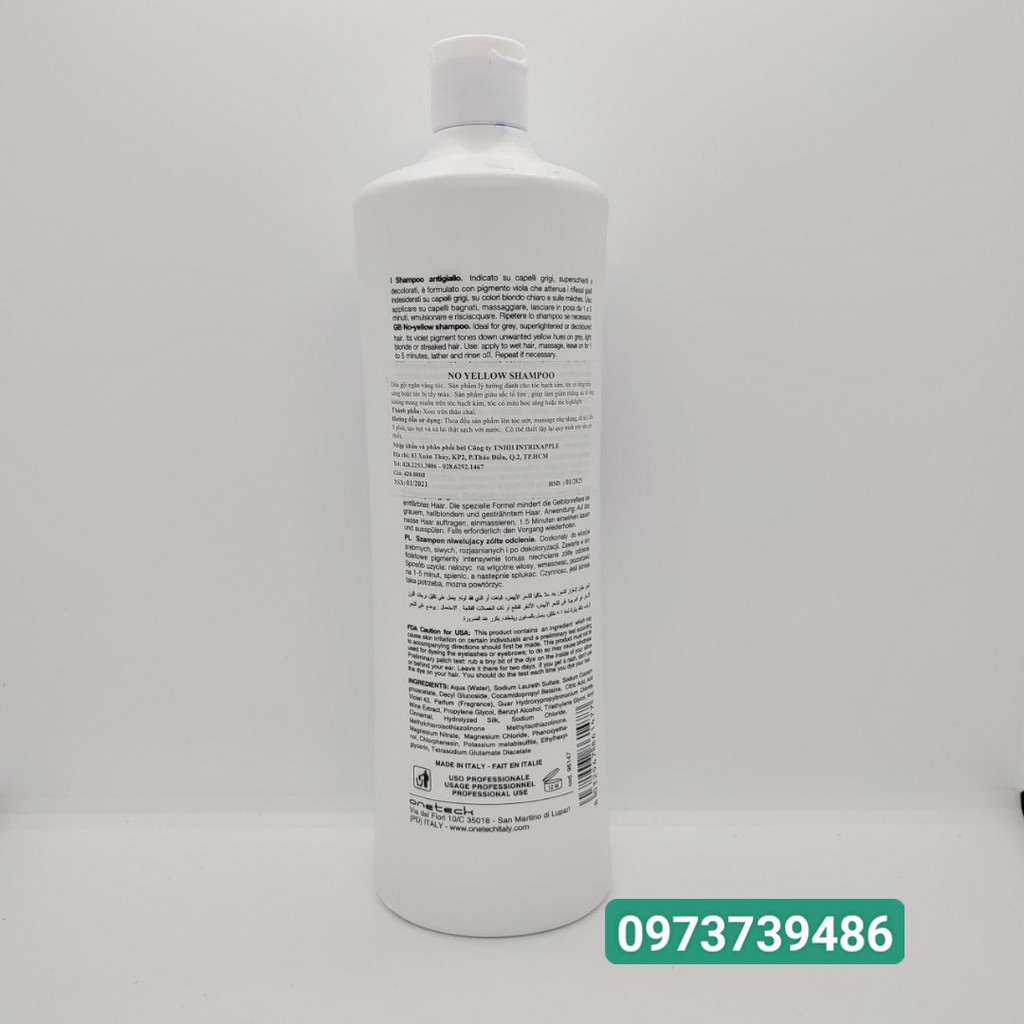 [ Hàng Chuẩn Đẹp] Dầu Gội Tím Khử Vàng FANOLA NOYELLOW ITALY - Gội 1 Lần Lên Lever 9,10 ( Chai 1000ML)