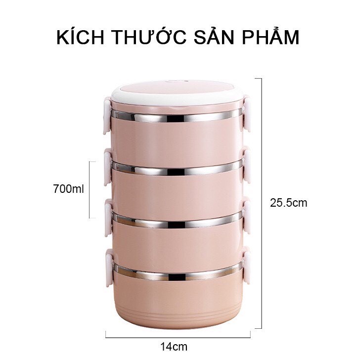 Cặp Lồng Đựng Cơm Cách Nhiệt 3 Lớp Lõi Inox Cao Cấp Hộp Đựng Cơm Văn Phòng Giữ Nhiệt 4 Tầng