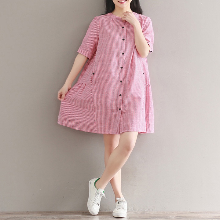 Đầm Bầu Thiết Kế Habi Fashion Dáng Suông Sọc Hồng Thời Trang HABI26