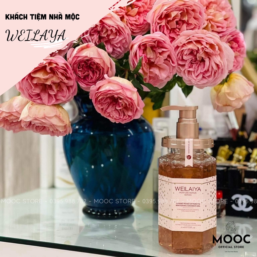Sữa tắm Weilaiya trắng da cánh hoa hồng Damask 450ml