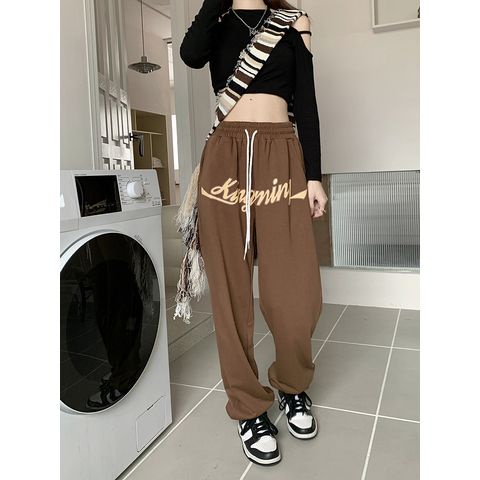 COZOK Quần Ống Rộng Lưng Cao In Chữ Thời Trang