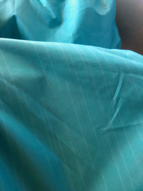 Vải áo sơ mi kate thô xanh có đường sọc nhí