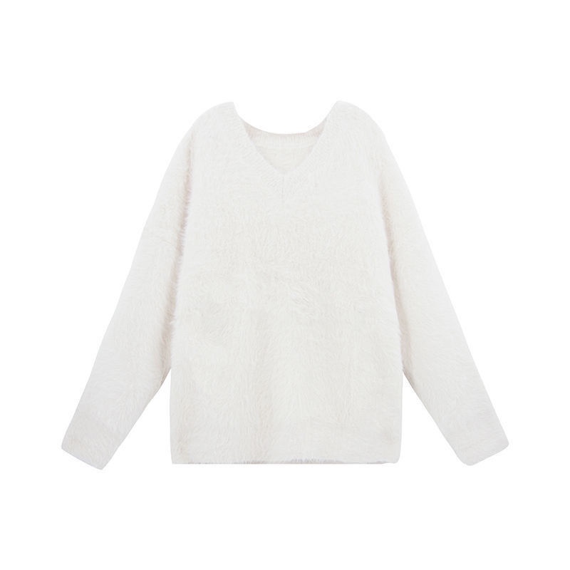 Áo khoác len cổ chữ V màu đen thời trang nữ tính