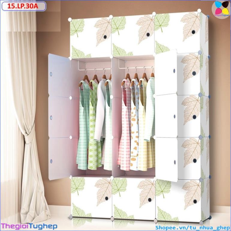 Tủ Nhựa Lắp Ghép Làm Tủ Quần Áo Để Đồ Cho Gia Đình Và Em bé 15 ô sâu 37cm (bộ màu lá phong)
