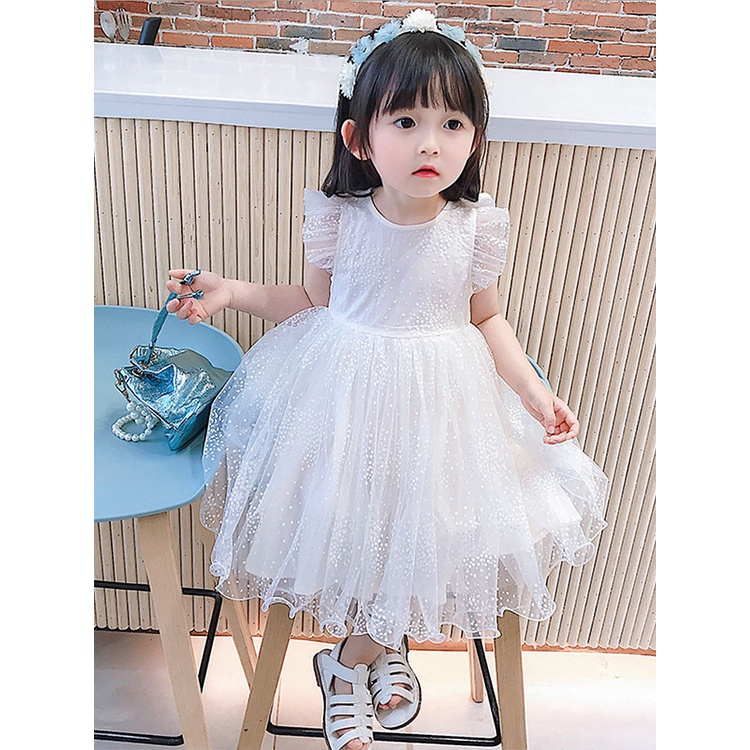 Váy Ren Công Chúa Màu Trắng Cánh Bướm Siêu Đẹp Cho Bé