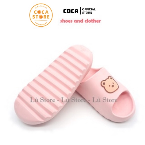 Dép đi trong nhà [Coca Store] Dép quai ngang hình gấu dễ thương, 3 màu hồng, đen, kem, size từ 36-40