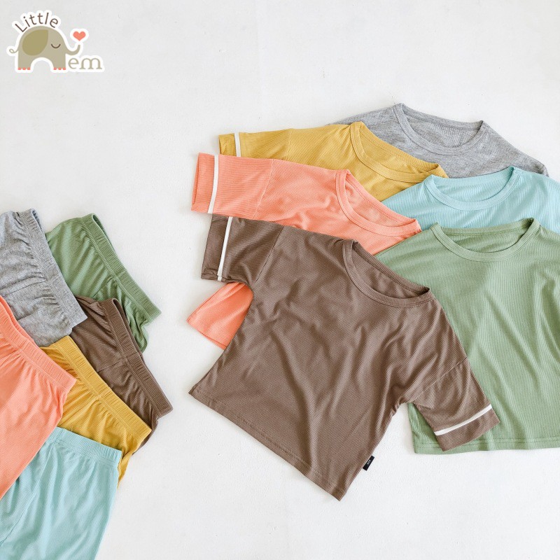 Bộ đồ bé trai Cotton xuất Nhật lửng _ Trơn viền tay