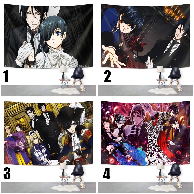 Thảm Treo Tường Trang Trí In Hình Manga Kuroshitsuji Ciel and SebastianCiel