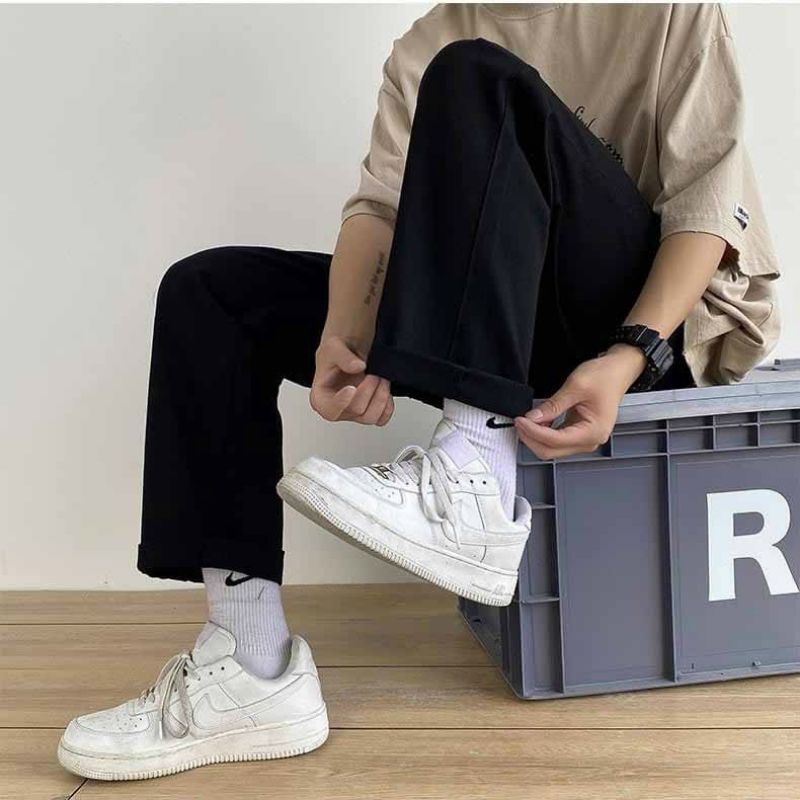 Quần dài kaki unisex nam nữ lưng thun ống rộng co giãn, kiểu dáng thể thao ngày hè