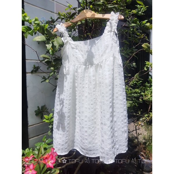 Váy babydoll 2 dây caro trắng đen trendy vải cao cấp June dress - Tofu