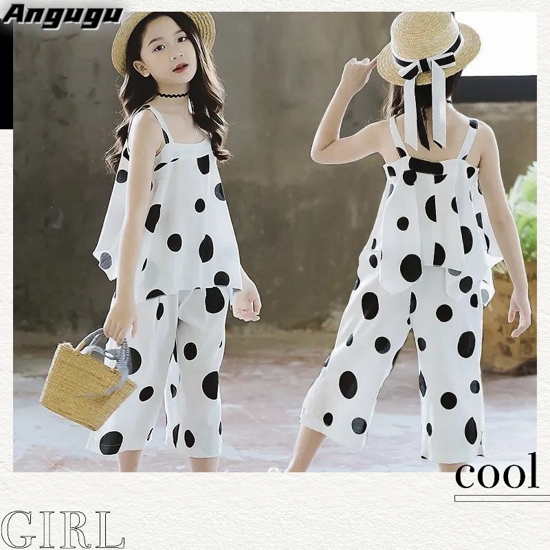 Set Đồ Mùa Hè 2 Món Gồm Áo Hai Dây Phối Quần Chiffon Chấm Bi Dành Cho Bé Gái Từ 3 Đến 4-5 Đến 6 Đến 7 Đến 8 Đến 9 Đến 10 Đến 11-12 Tuổi