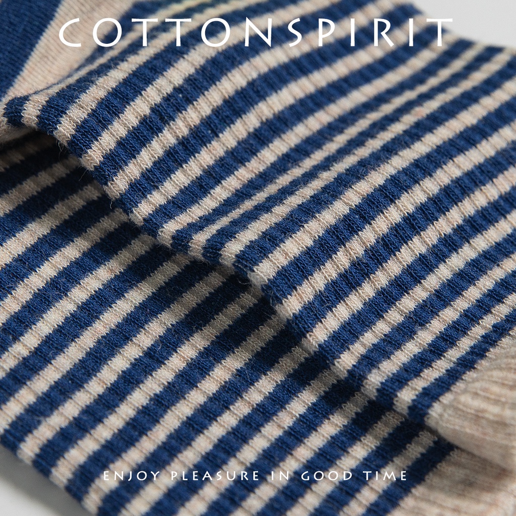 Vớ cổ cao cá tính Nữ Thể thao Tất dài cao cổ cao cấp Cotton Hàn Quốc Kẻ sọc ngang