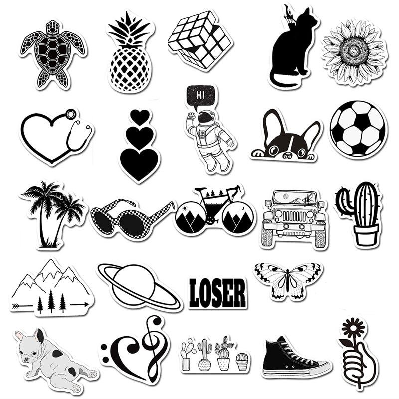 Sticker trắng đen black white stickers cao cấp trang trí Vali Laptop Mũ Bảo Hiểm Xe Máy Xe Đạp..