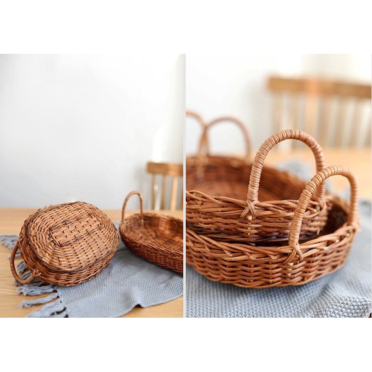 Giỏ mây bầu dục đựng đồ picnic, đồ thêu thùa, đựng bánh mỳ, decor chụp ảnh (Rổ mây bầu dục)