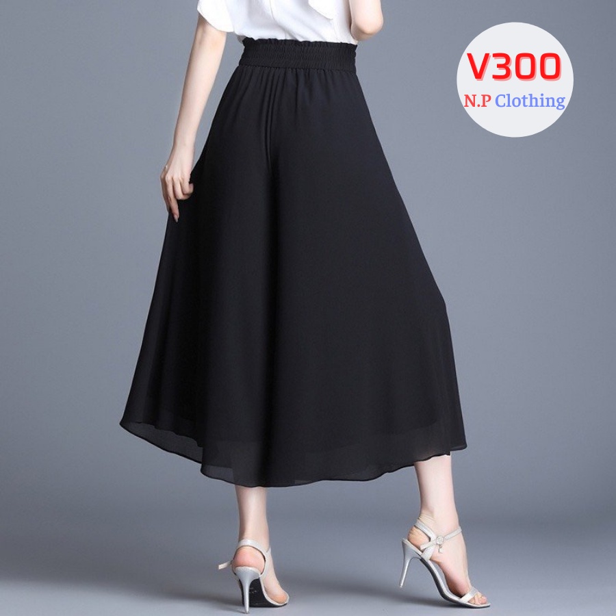 Quần Ống Rộng Giả Váy V300, Mẫu Quần Váy Chiffon Lưng Thun, Đính Nút Trước Có Túi Sang Trọng | Thời Trang NP Clothing