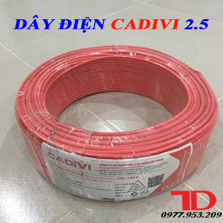 DÂY ĐIỆN ĐƠN CADIVI 2.5 - 100 MÉT