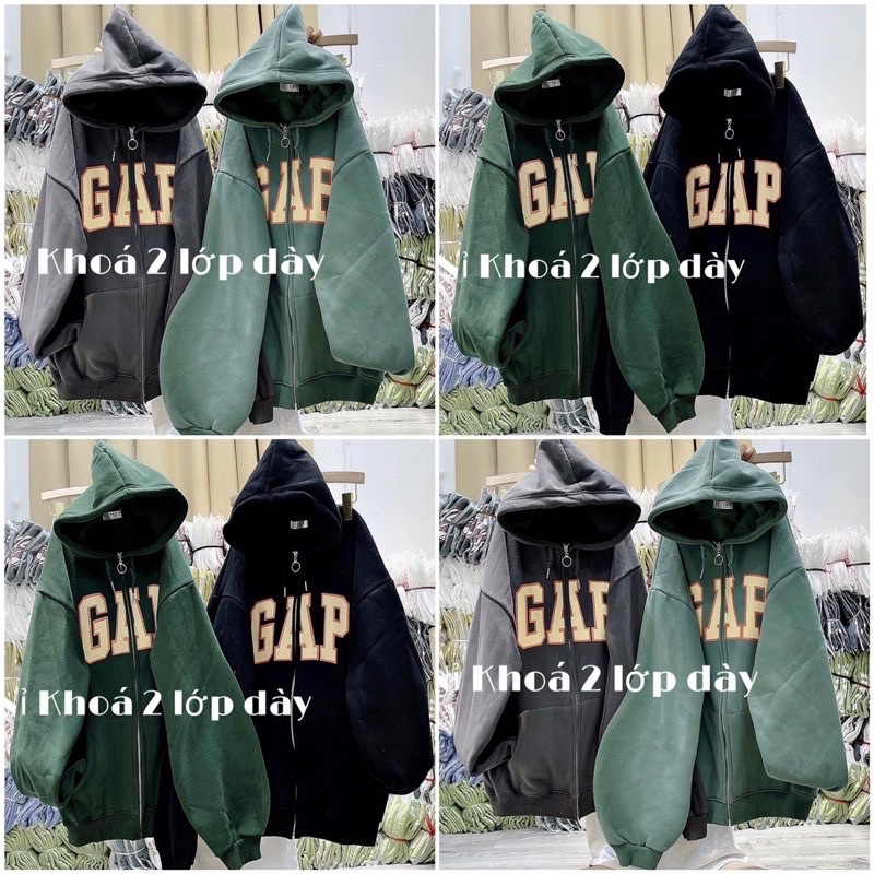 Áo Khoác Nỉ Hoodie Zip Kéo Khoá Chữ GAP Chất Nỉ Ngoại 2 Lớp Dày Dặn Form Rộng Tay Phồng-Unisex Nam Nữ( Hàng Sẵn)