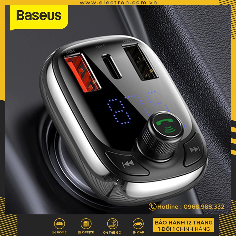 Tẩu sạc ô tô Baseus S13 sạc nhanh QC 4.0 , PD 36W Max cho điện thoại , Bluetooth 5.0 tích hợp FM, thẻ nhớ TF SD, USB x2