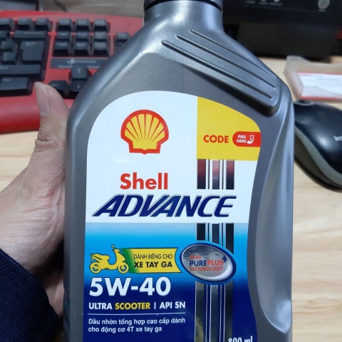 [DauNhot-PhuGia]Nhớt shell Advance ultra 5W40 cho xe tay ga, nhớt xe ga shell ultra 5W40 chai 800ml và 1 lít