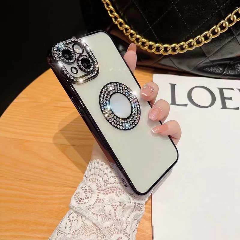 Ốp Điện Thoại Trong Suốt Mạ Điện Đính Kim Cương Lấp Lánh Sang Trọng Cho IPhone 13 11 12 Pro Max